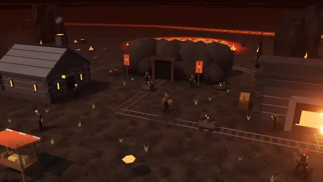 Cinderhold, the forge town of Emberpeak, by a river of lava